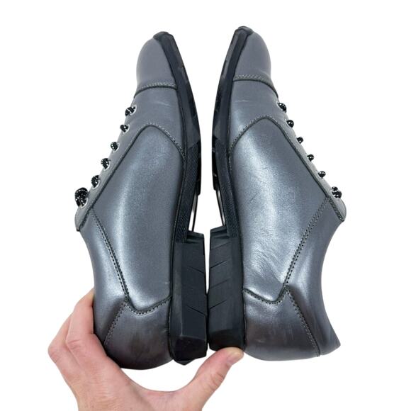 John Fluevog Metallic Silver Leather Cap Toe Derby Shoe Men's Size 8 EUC Lace Up - Picture 5 of 12